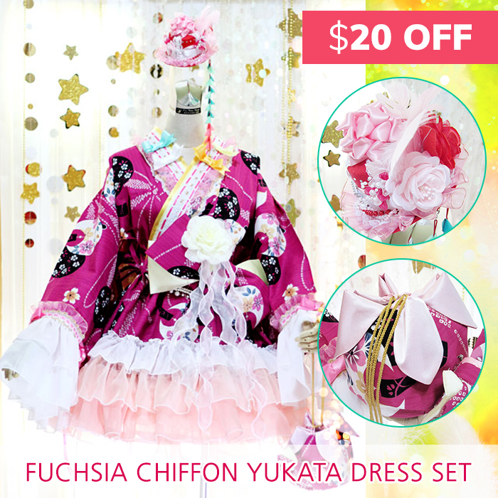 yukata sale lolita dress fuchsia chiffon cosplay costume